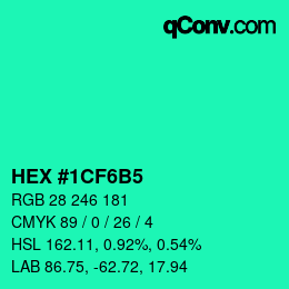 カラーコード: HEX #1CF6B5 | qconv.com