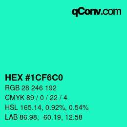 Color code: HEX #1CF6C0 | qconv.com