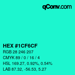 Color code: HEX #1CF6CF | qconv.com
