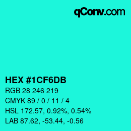 Color code: HEX #1CF6DB | qconv.com