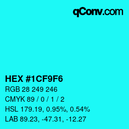 Color code: HEX #1CF9F6 | qconv.com