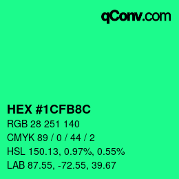 Farbcode: HEX #1CFB8C | qconv.com