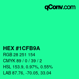 カラーコード: HEX #1CFB9A | qconv.com
