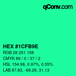 Color code: HEX #1CFB9E | qconv.com