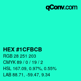 Color code: HEX #1CFBCB | qconv.com