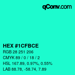 Color code: HEX #1CFBCE | qconv.com