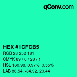 Color code: HEX #1CFCB5 | qconv.com