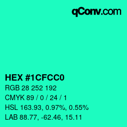 Color code: HEX #1CFCC0 | qconv.com