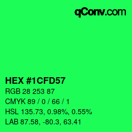 颜色代码: HEX #1CFD57 | qconv.com