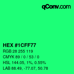 颜色代码: HEX #1CFF77 | qconv.com
