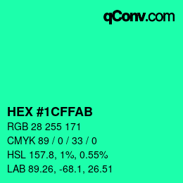 Color code: HEX #1CFFAB | qconv.com