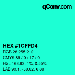 颜色代码: HEX #1CFFD4 | qconv.com