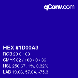 Farbcode: HEX #1D00A3 | qconv.com