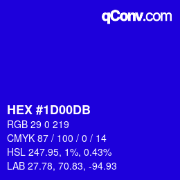 颜色代码: HEX #1D00DB | qconv.com