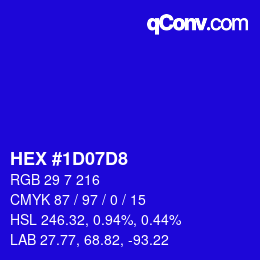 カラーコード: HEX #1D07D8 | qconv.com
