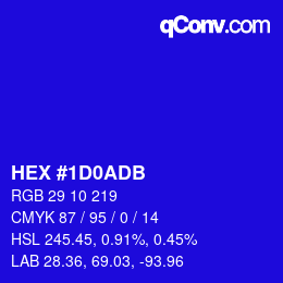 Color code: HEX #1D0ADB | qconv.com