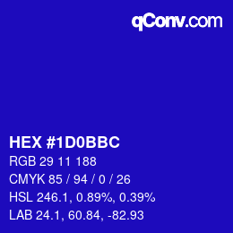 颜色代码: HEX #1D0BBC | qconv.com