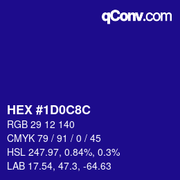 Color code: HEX #1D0C8C | qconv.com