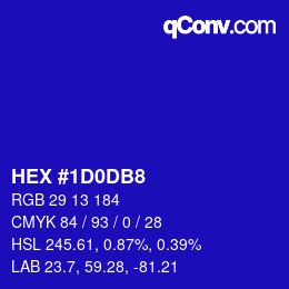Color code: HEX #1D0DB8 | qconv.com