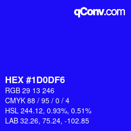 Color code: HEX #1D0DF6 | qconv.com