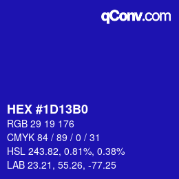 カラーコード: HEX #1D13B0 | qconv.com