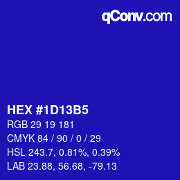 颜色代码: HEX #1D13B5 | qconv.com