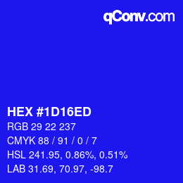 カラーコード: HEX #1D16ED | qconv.com