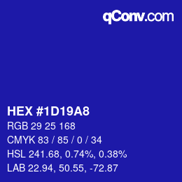 Color code: HEX #1D19A8 | qconv.com