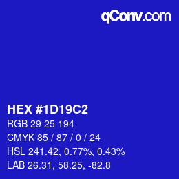 カラーコード: HEX #1D19C2 | qconv.com