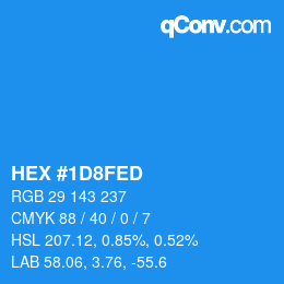 颜色代码: HEX #1D8FED | qconv.com