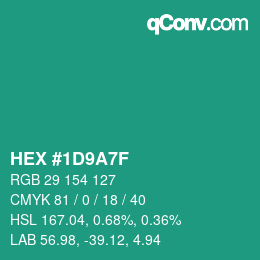 Farbcode: HEX #1D9A7F | qconv.com