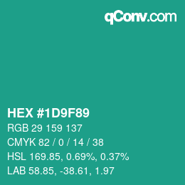 カラーコード: HEX #1D9F89 | qconv.com