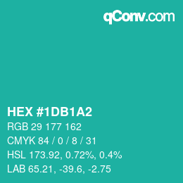 カラーコード: HEX #1DB1A2 | qconv.com