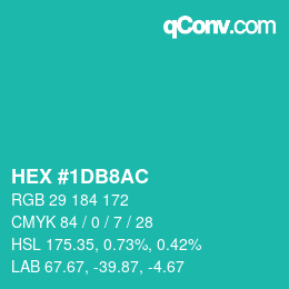 Color code: HEX #1DB8AC | qconv.com