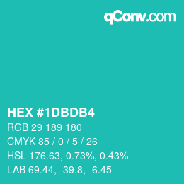 カラーコード: HEX #1DBDB4 | qconv.com