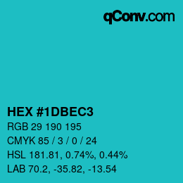 カラーコード: HEX #1DBEC3 | qconv.com