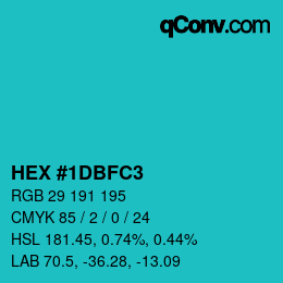 颜色代码: HEX #1DBFC3 | qconv.com