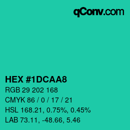 颜色代码: HEX #1DCAA8 | qconv.com