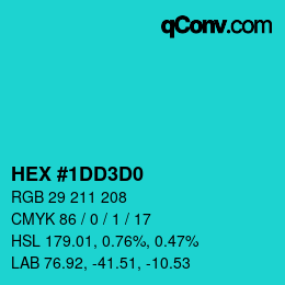 Farbcode: HEX #1DD3D0 | qconv.com