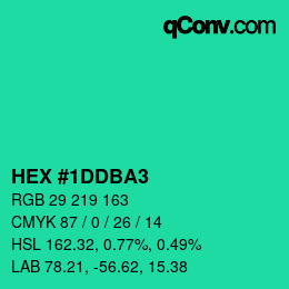 カラーコード: HEX #1DDBA3 | qconv.com
