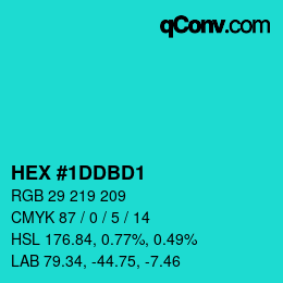 カラーコード: HEX #1DDBD1 | qconv.com