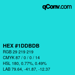 Color code: HEX #1DDBDB | qconv.com