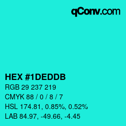 颜色代码: HEX #1DEDDB | qconv.com