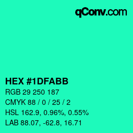 Color code: HEX #1DFABB | qconv.com
