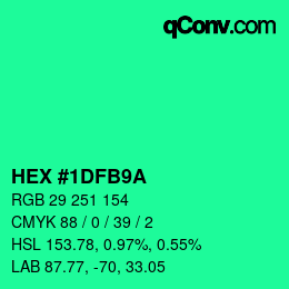 Color code: HEX #1DFB9A | qconv.com