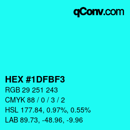 Color code: HEX #1DFBF3 | qconv.com