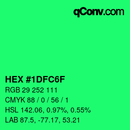 颜色代码: HEX #1DFC6F | qconv.com
