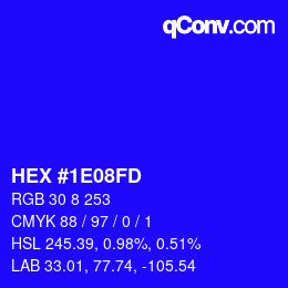 Color code: HEX #1E08FD | qconv.com