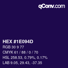 カラーコード: HEX #1E094D | qconv.com