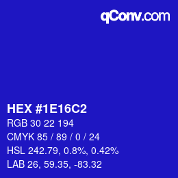 Color code: HEX #1E16C2 | qconv.com